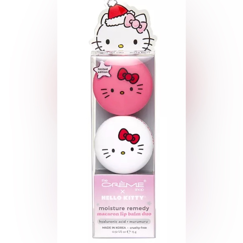 NWT The Crème Shop X Hello Kitty 2PC Macaron Lip Balm Duo Moisture Remedy